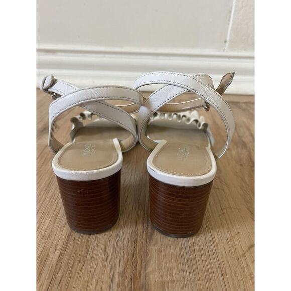 MICHAEL Michael Kors Size 6.5 Bella Ruffle Sandals Leather White Low Block Heel - Picture 3 of 5